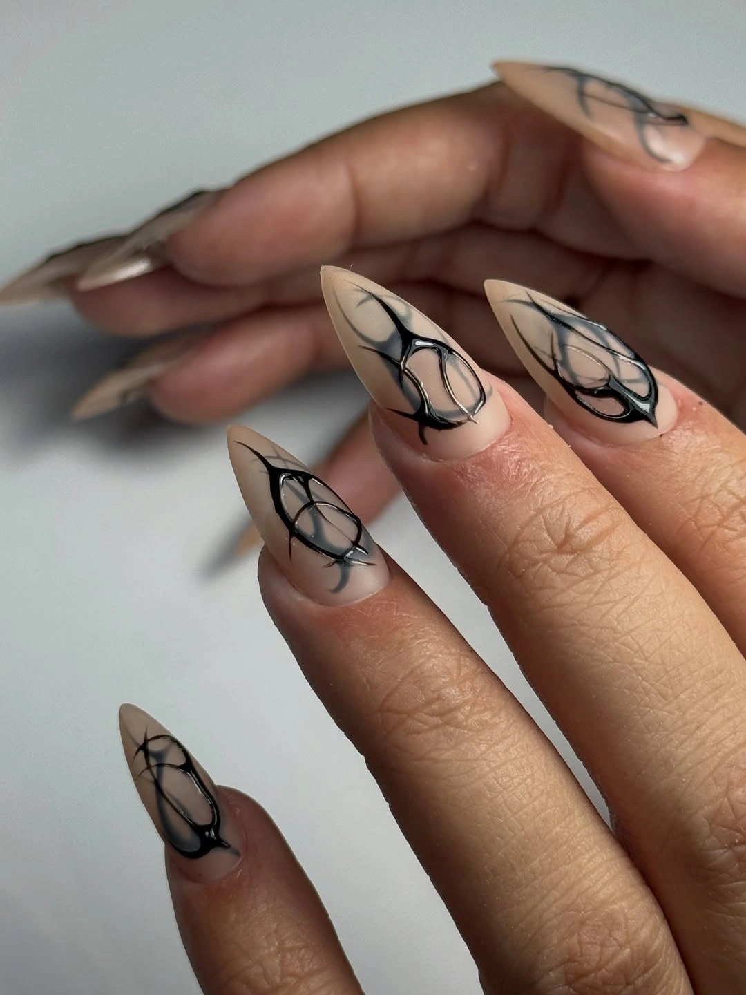creative fall nail art ideas 2026 Smoky Black Abstract Stilettos