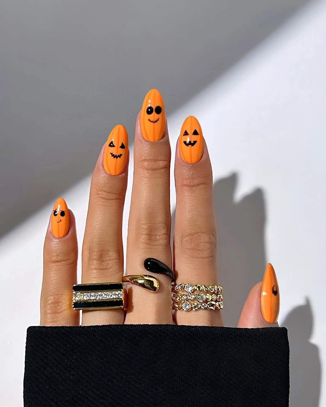 creative fall nail art ideas 2026 Cute Orange Pumpkin Face Nails