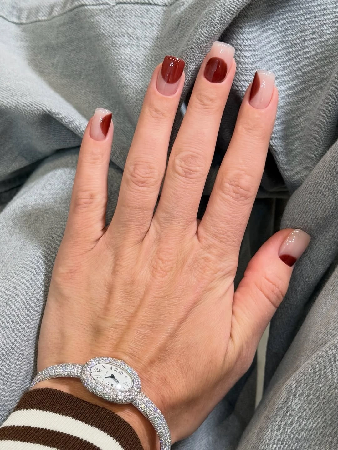 creative fall nail inspiration 2026 Chocolate Color Block Square Nails