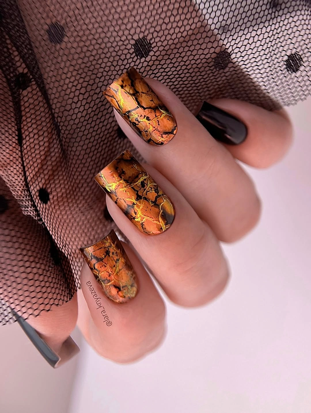 creative fall nail inspiration 2026 Amber Stone Marble Nails