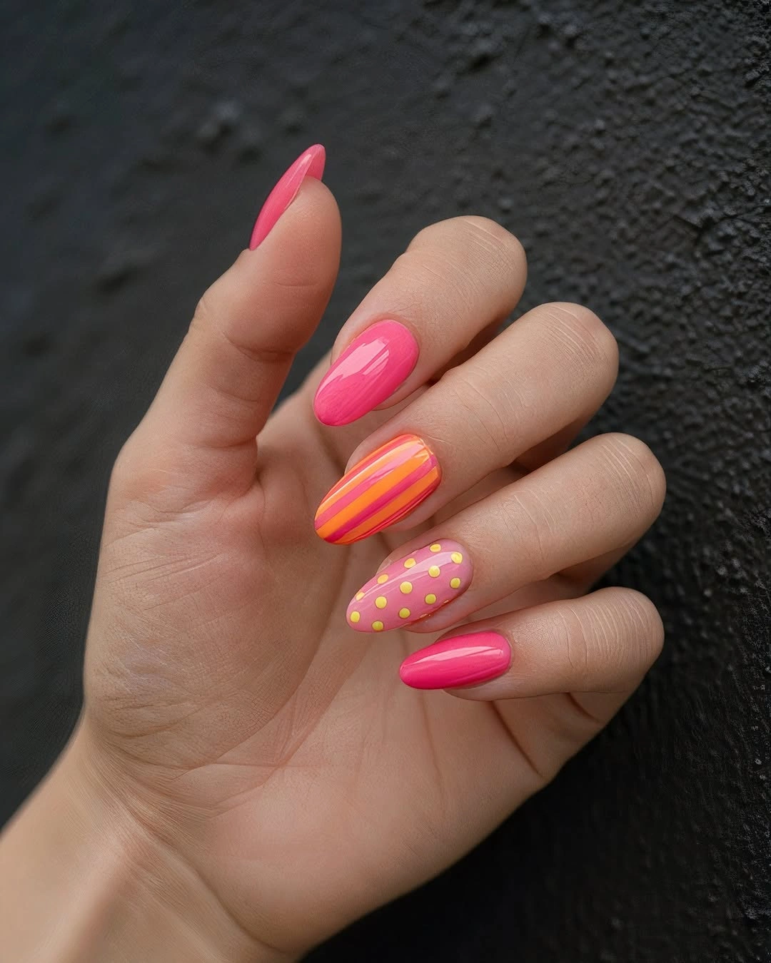 creative fall nails with accent nail Hot Pink and Tangerine for a Playful Fall Accent