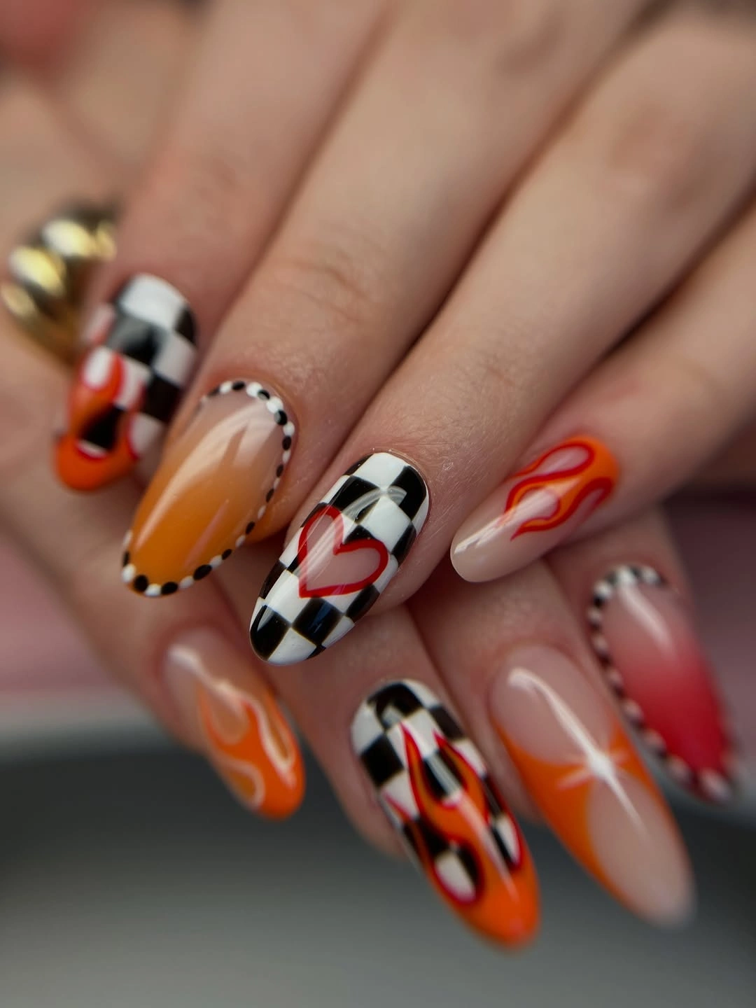 creative fall nails with accent nail Orange Plaid Nails With Playful Fall Details