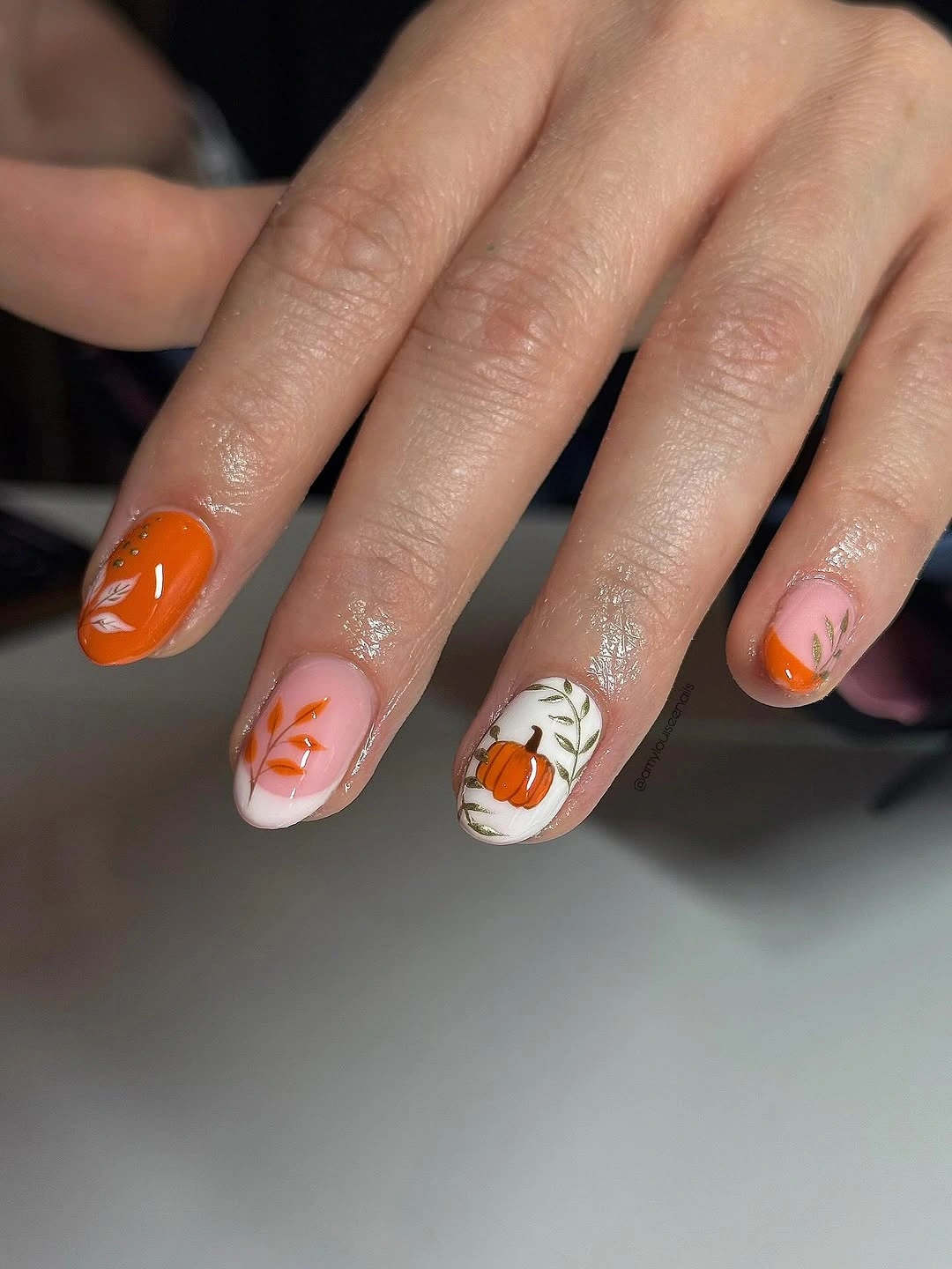 creative fall nails with pumpkins 2026 Orange Pumpkin Accent Nails