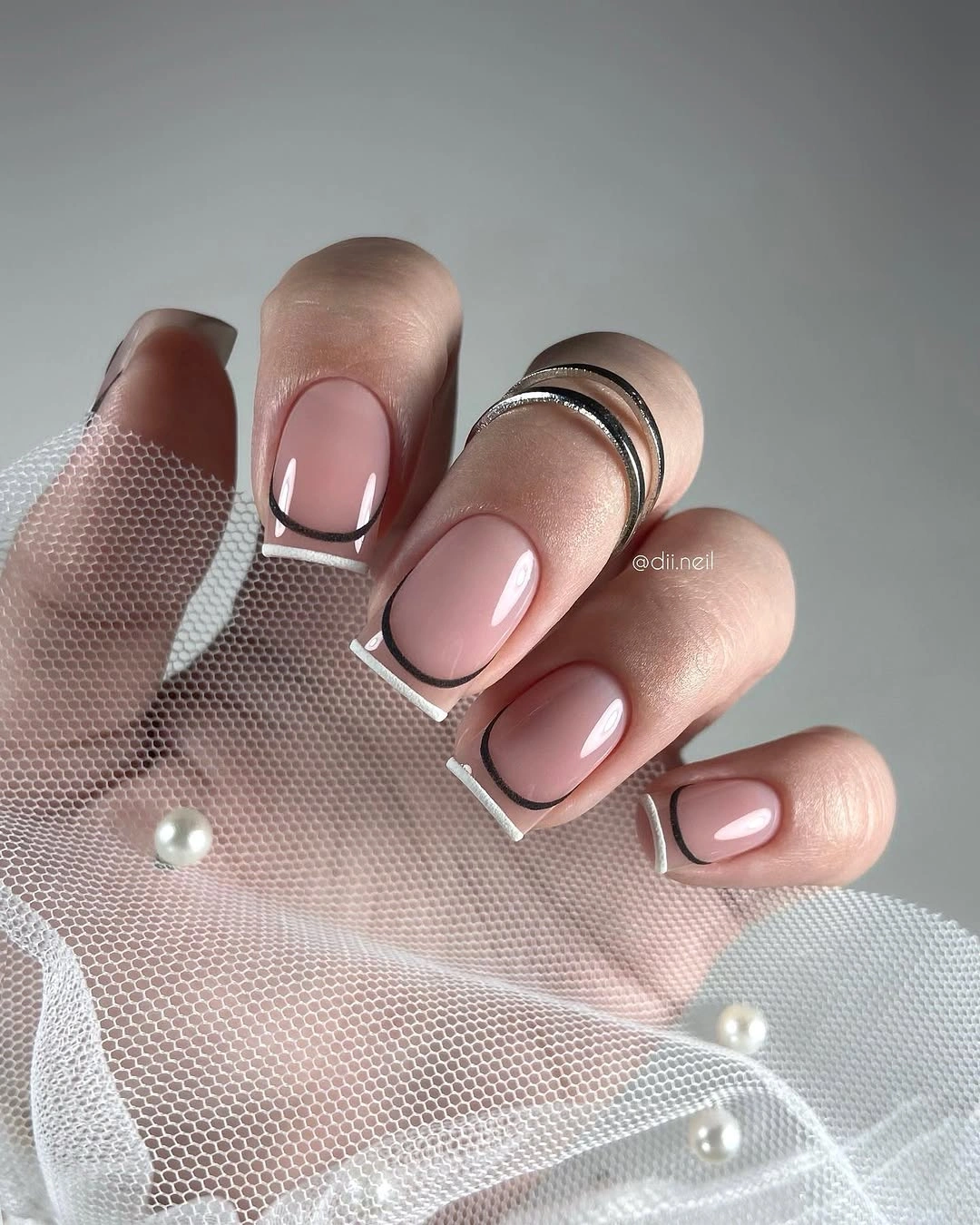 cute early fall nails 2026 Minimal French Nails With Black And White Edges