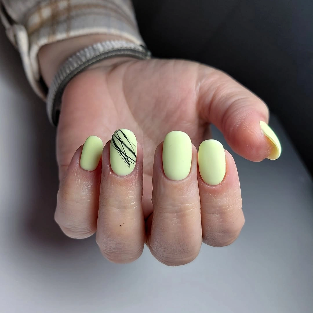 cute early fall nails 2026 Soft Lime Green Nails With Black Fine Line Art