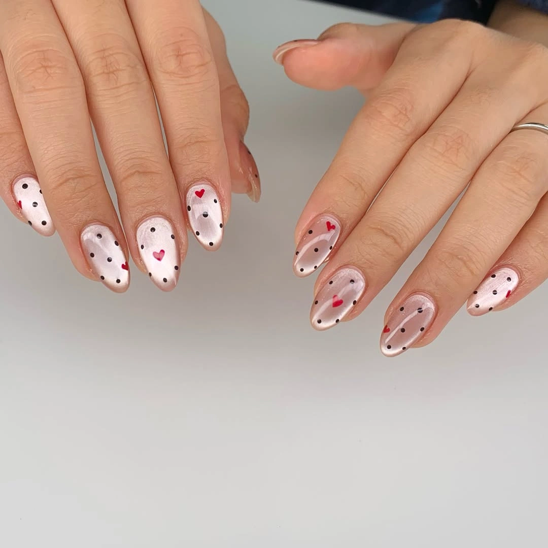 cute fall short almond nails 2026 Soft Pearl Hearts for Early Fall