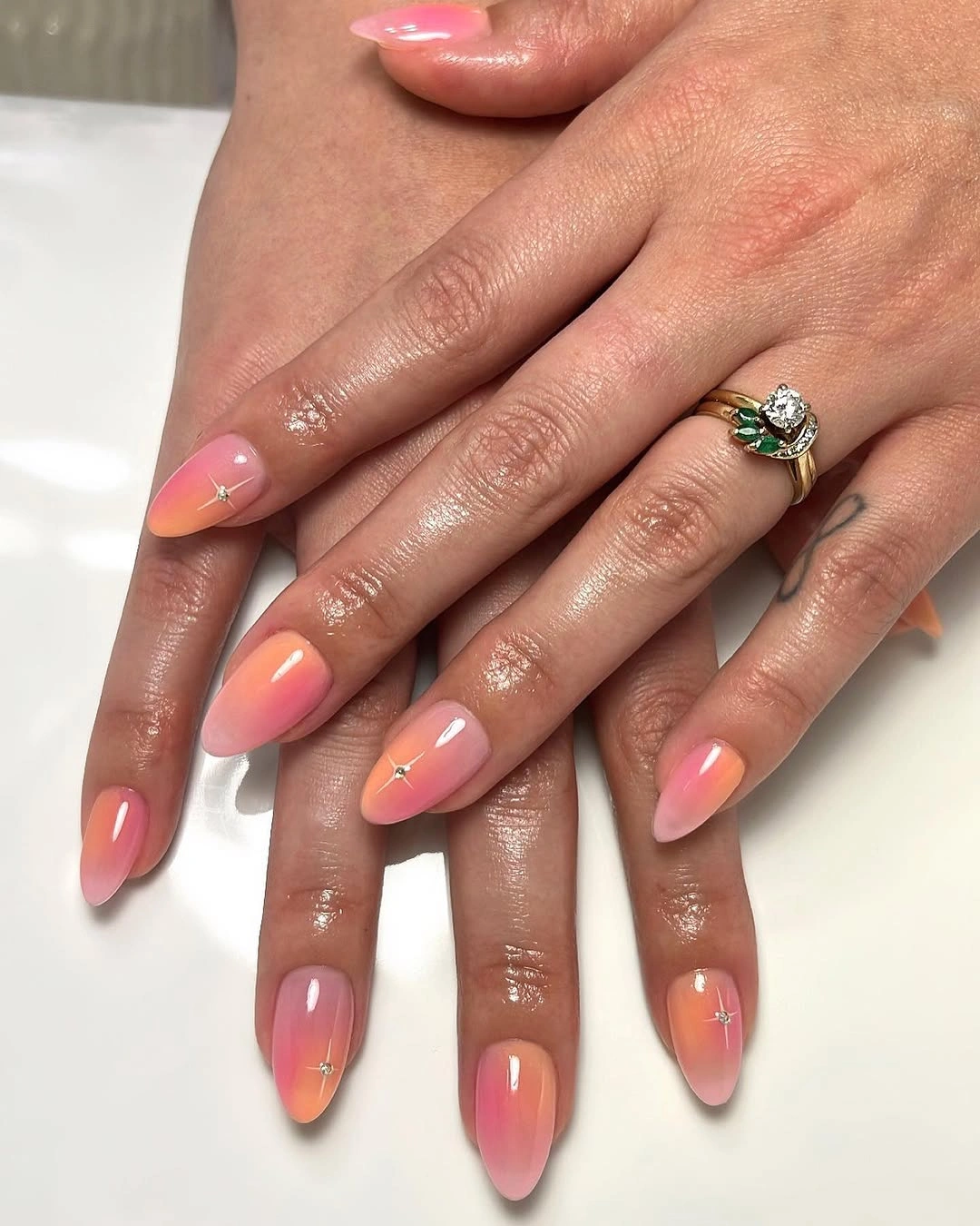 cute fall short almond nails 2026 Peachy Pink Aura Nails for Early Fall