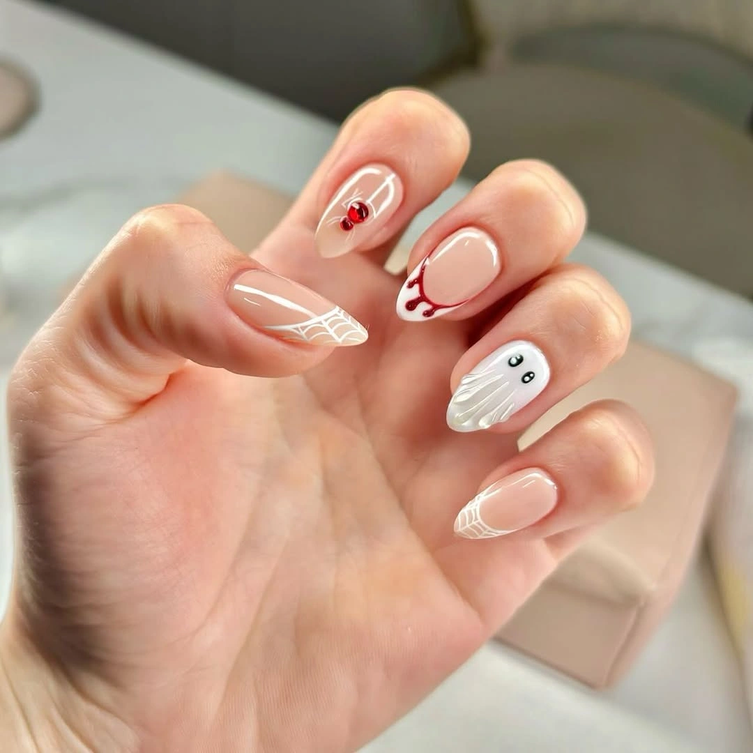 cute fall short almond nails 2026 Playful Halloween Almond Nails