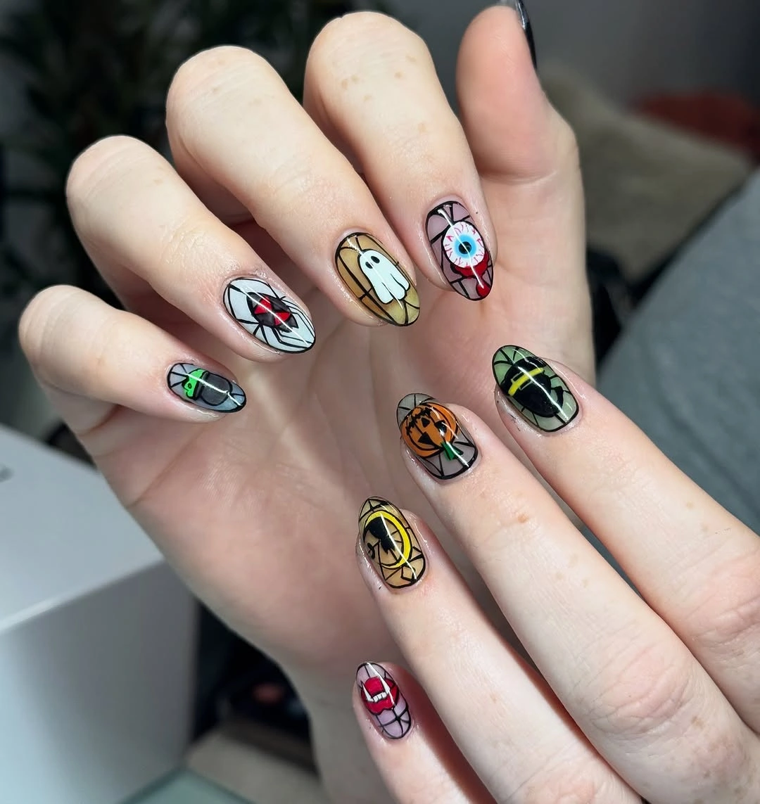 cute halloween nails designs 2026 colorful Halloween character nail art