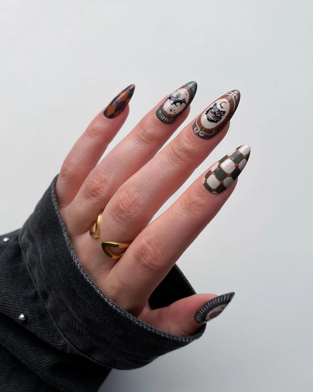 cute halloween nails designs 2026 vintage Halloween almond nails with character art