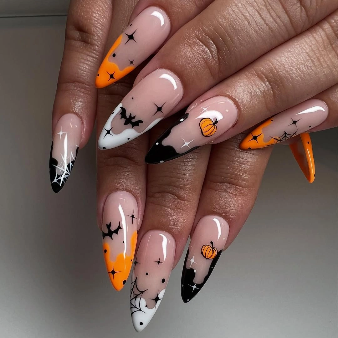cute halloween nails designs 2026 Glossy Halloween French Tips