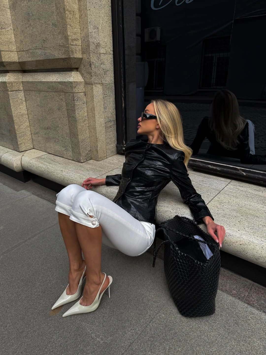 cute september outfit ideas 2026 Black Leather And White Denim