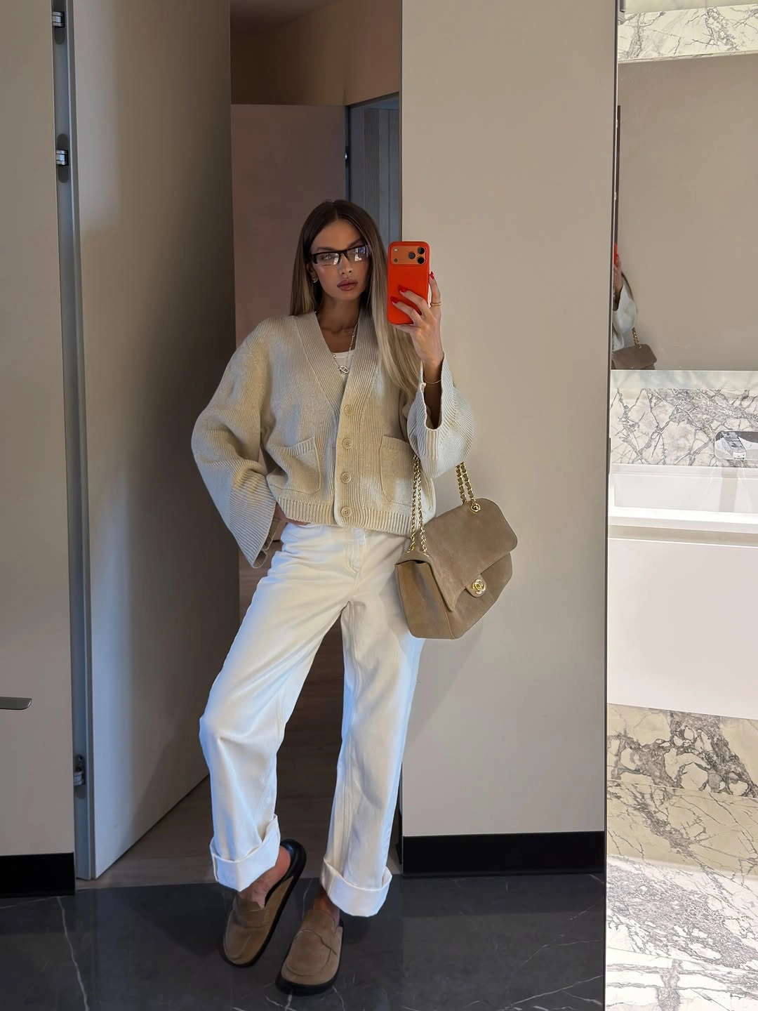 cute september outfit ideas 2026 Soft Cream Layers With Relaxed Denim