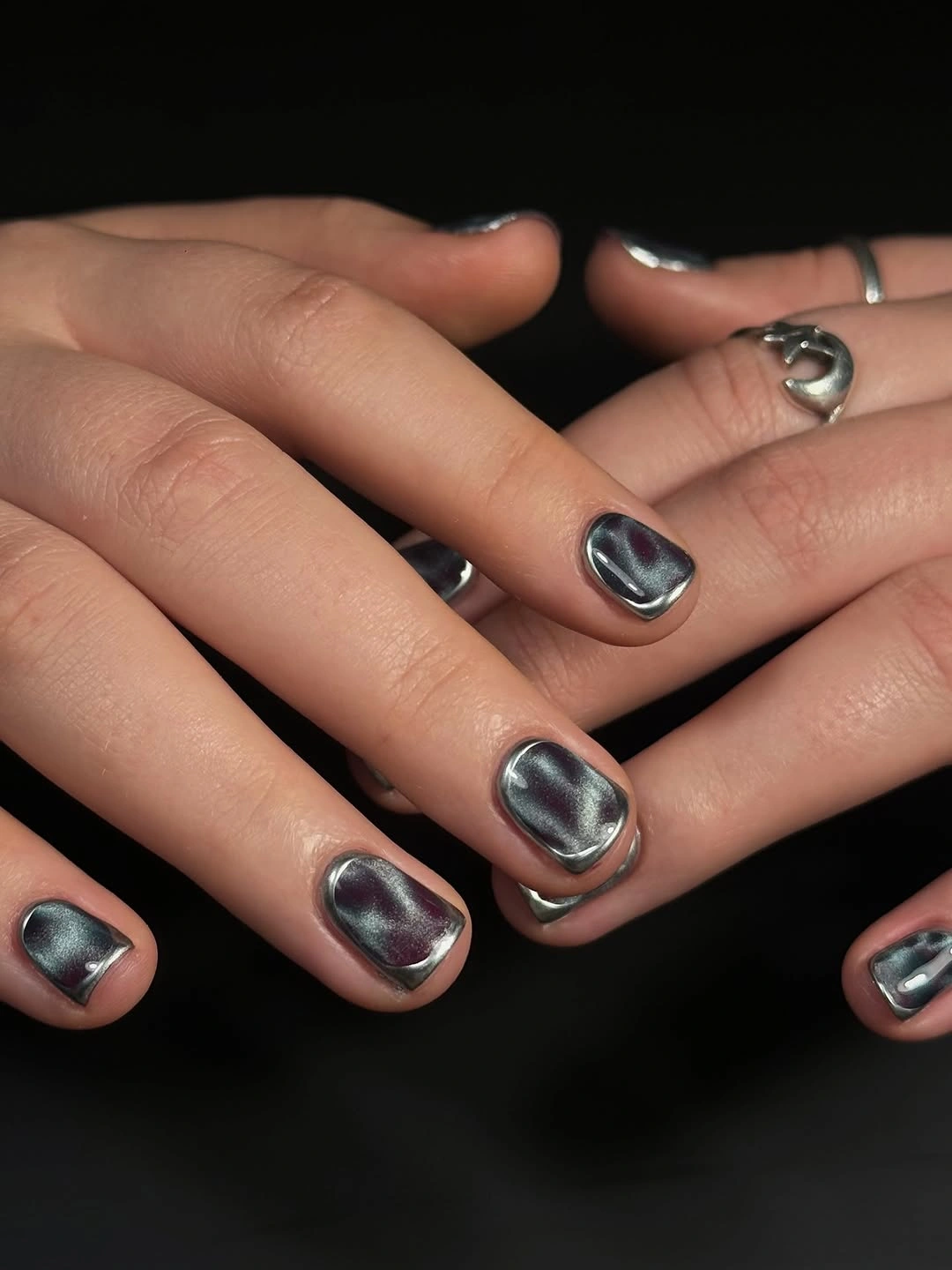 cute simple fall short nails Dark Chrome With A Molten Finish