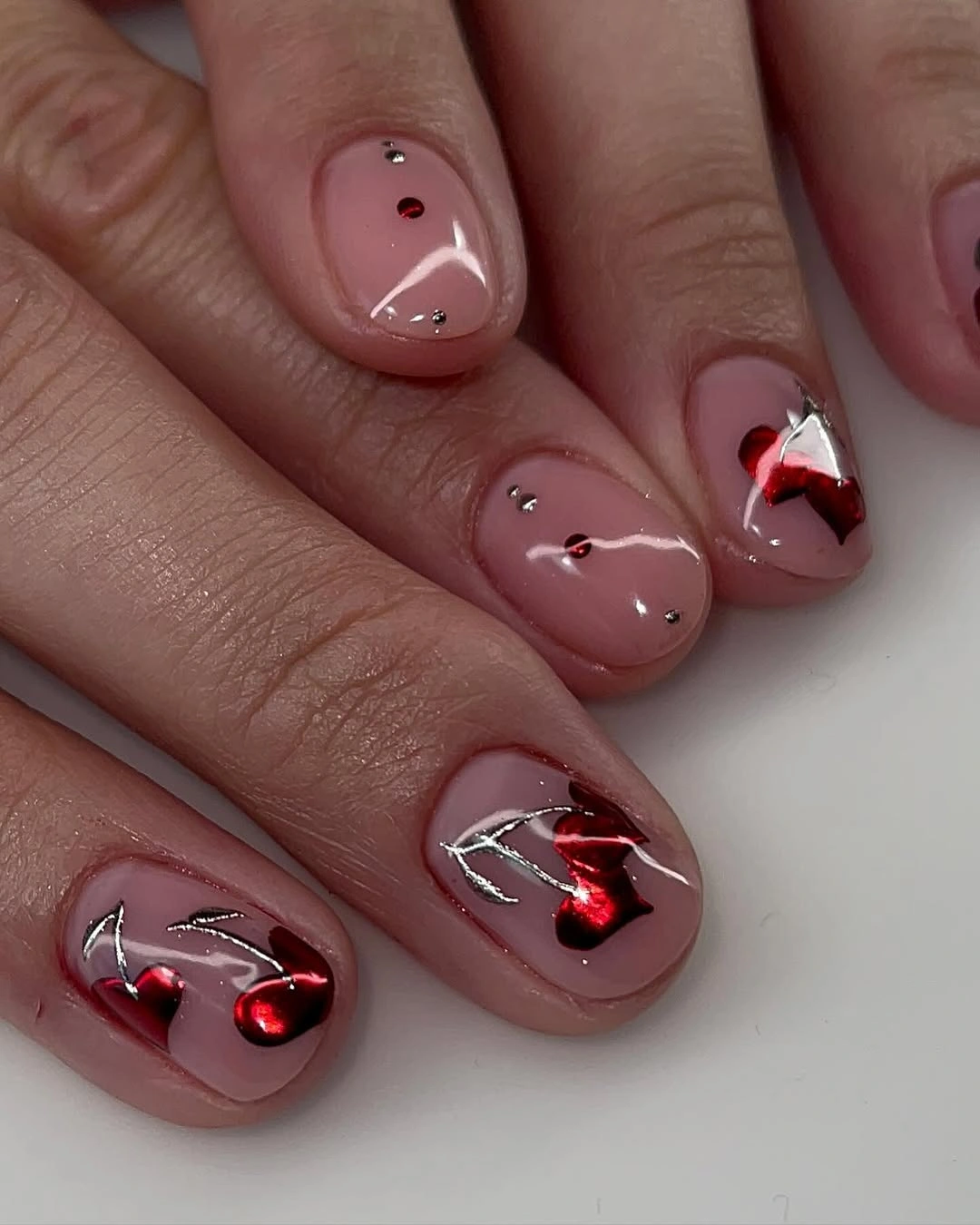cute simple fall short nails pink cherry manicure