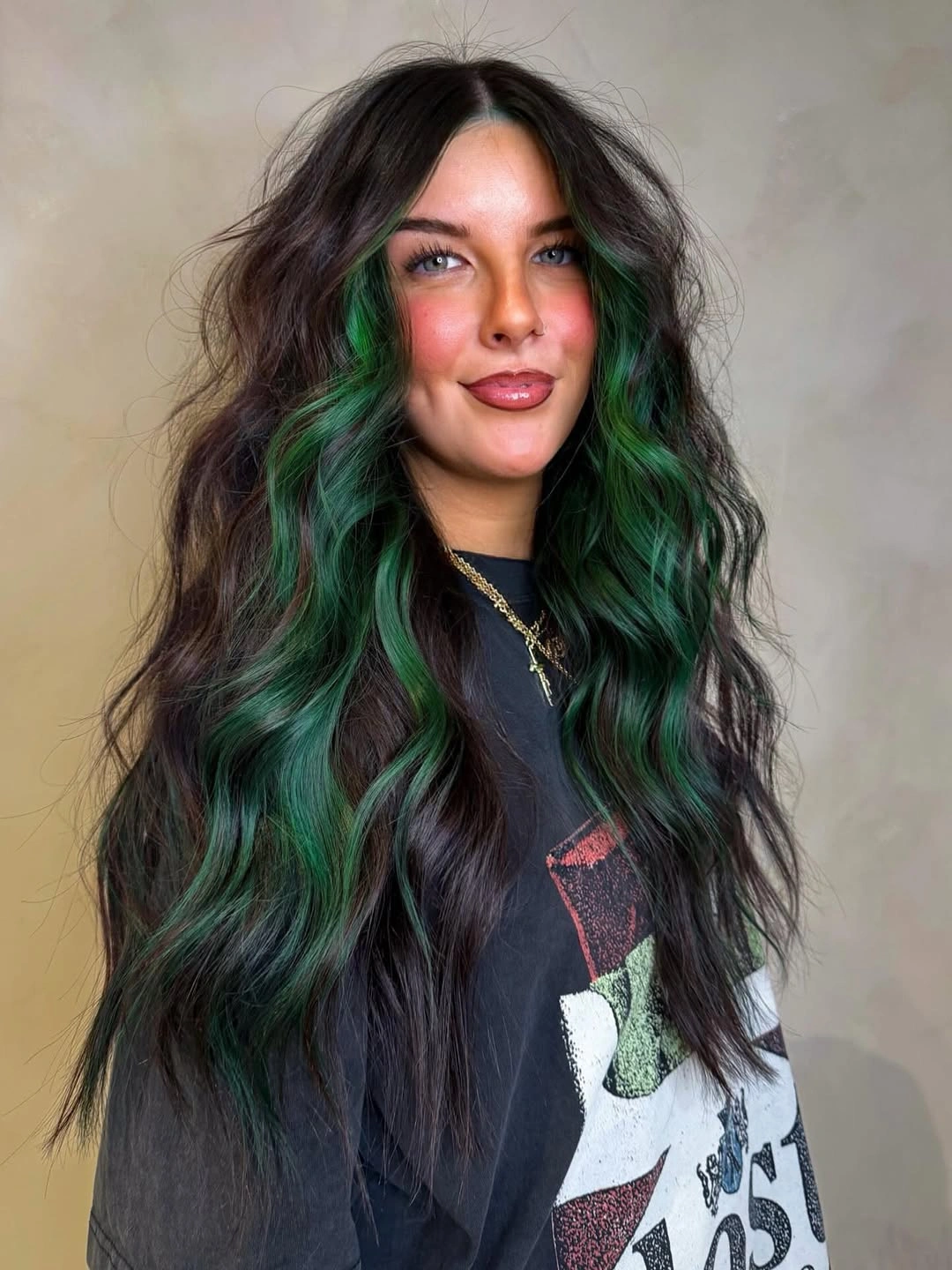 dyed hair ideas Emerald Green Pieces on Dark Waves