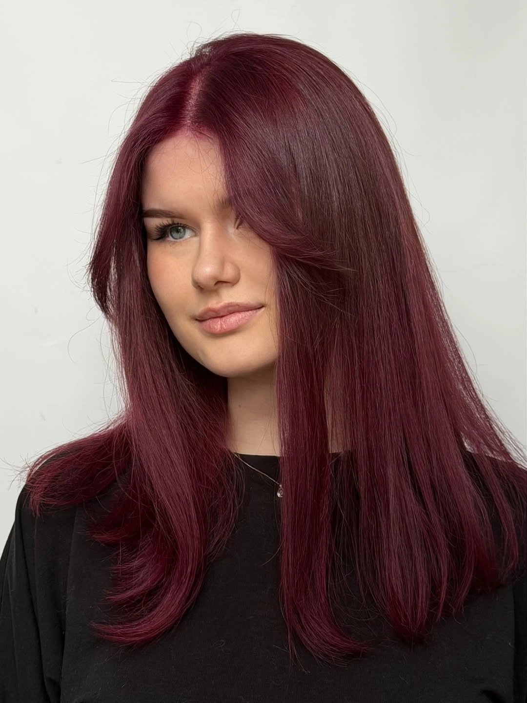 dyed hair ideas Deep Plum Hair for a Dark Polished Change