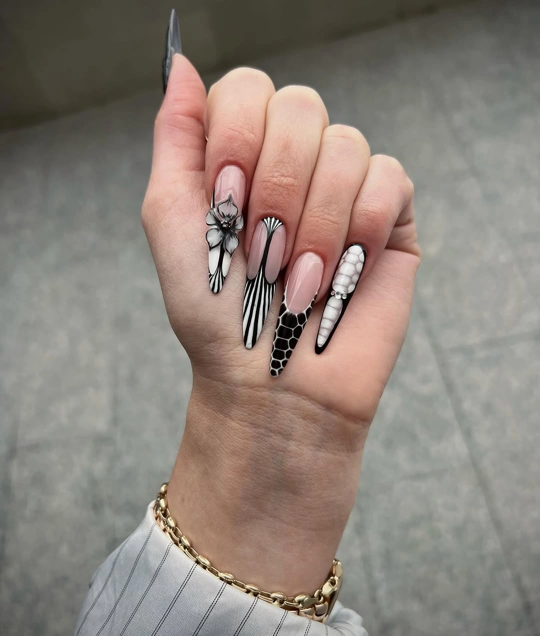 elegant fall long nails 2026 black white sculptural nail art