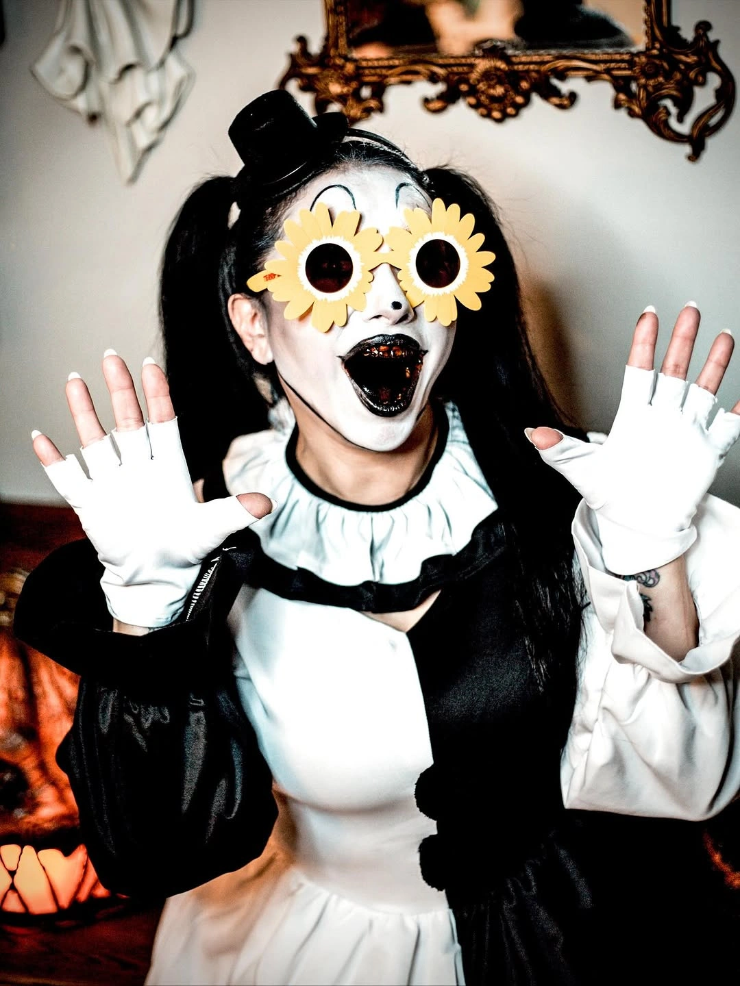 glamorous halloween outfits 2026 Playful Black and White Circus Glamour