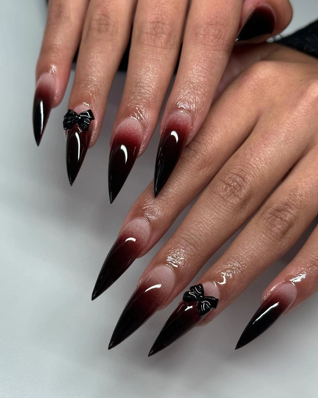 gorgeous fall dark nail shadow ideas 2026 Black Cherry Stiletto Shadows