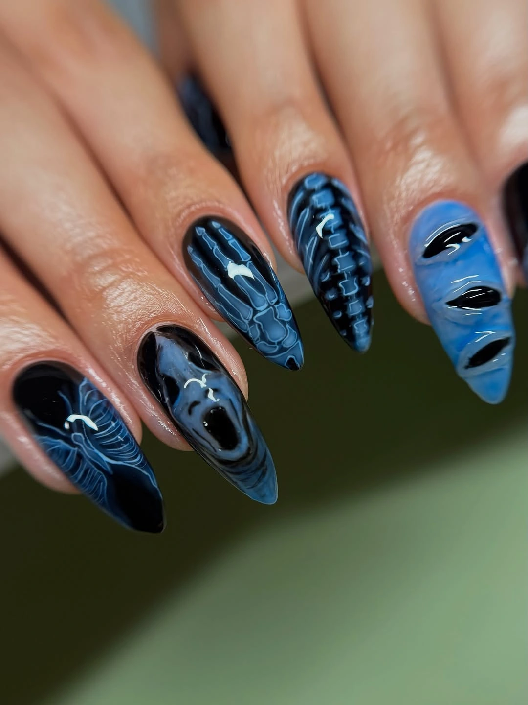 gorgeous fall dark nail shadow ideas 2026 Electric Blue Gothic Anatomy