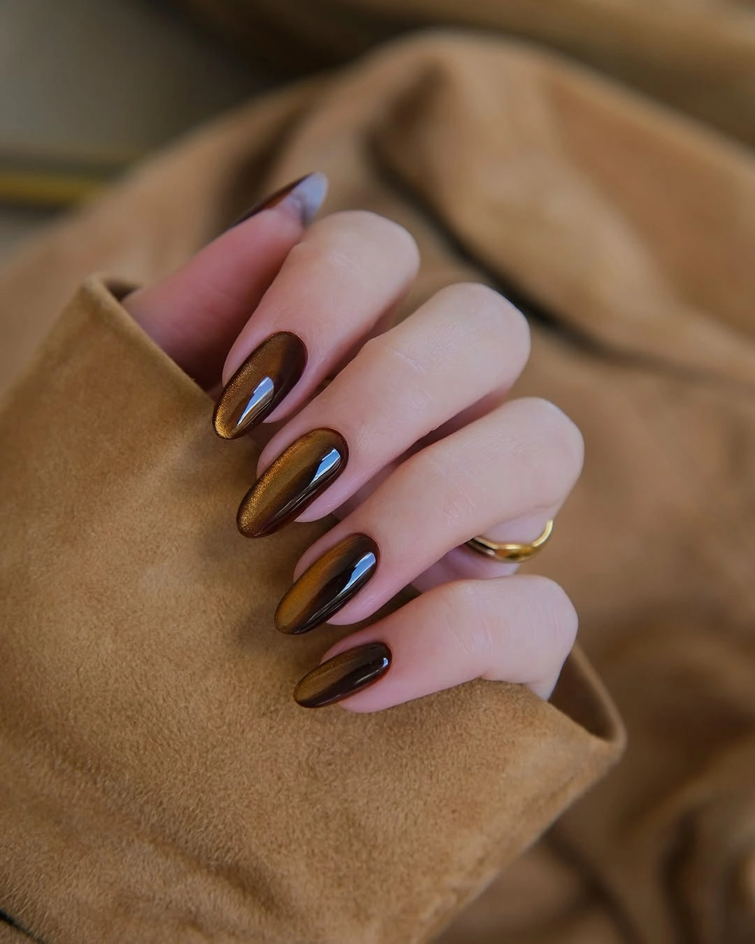 gorgeous fall dark nail shadow ideas 2026 Molten Bronze Cat Eye