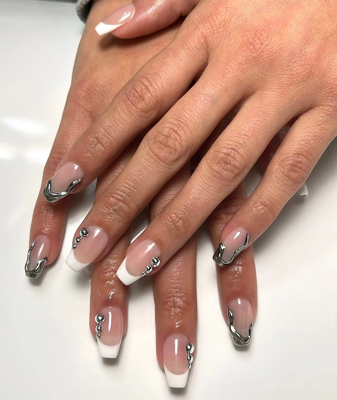 gorgeous fall short coffin nails designs Elegant Silver French Coffin Nails