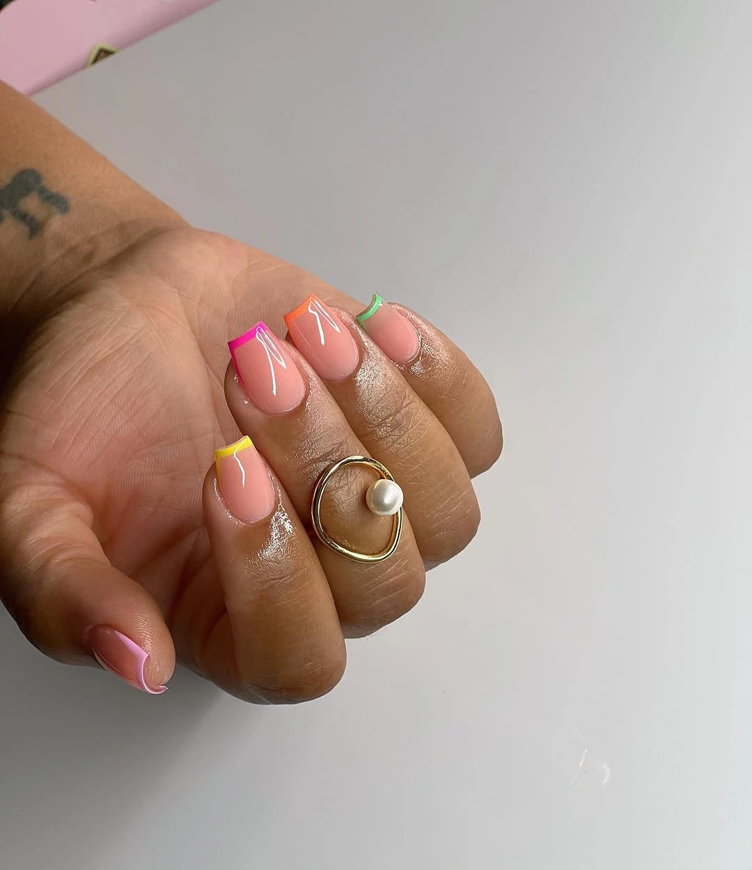 gorgeous fall short coffin nails designs Colorful Micro French Coffin Nails