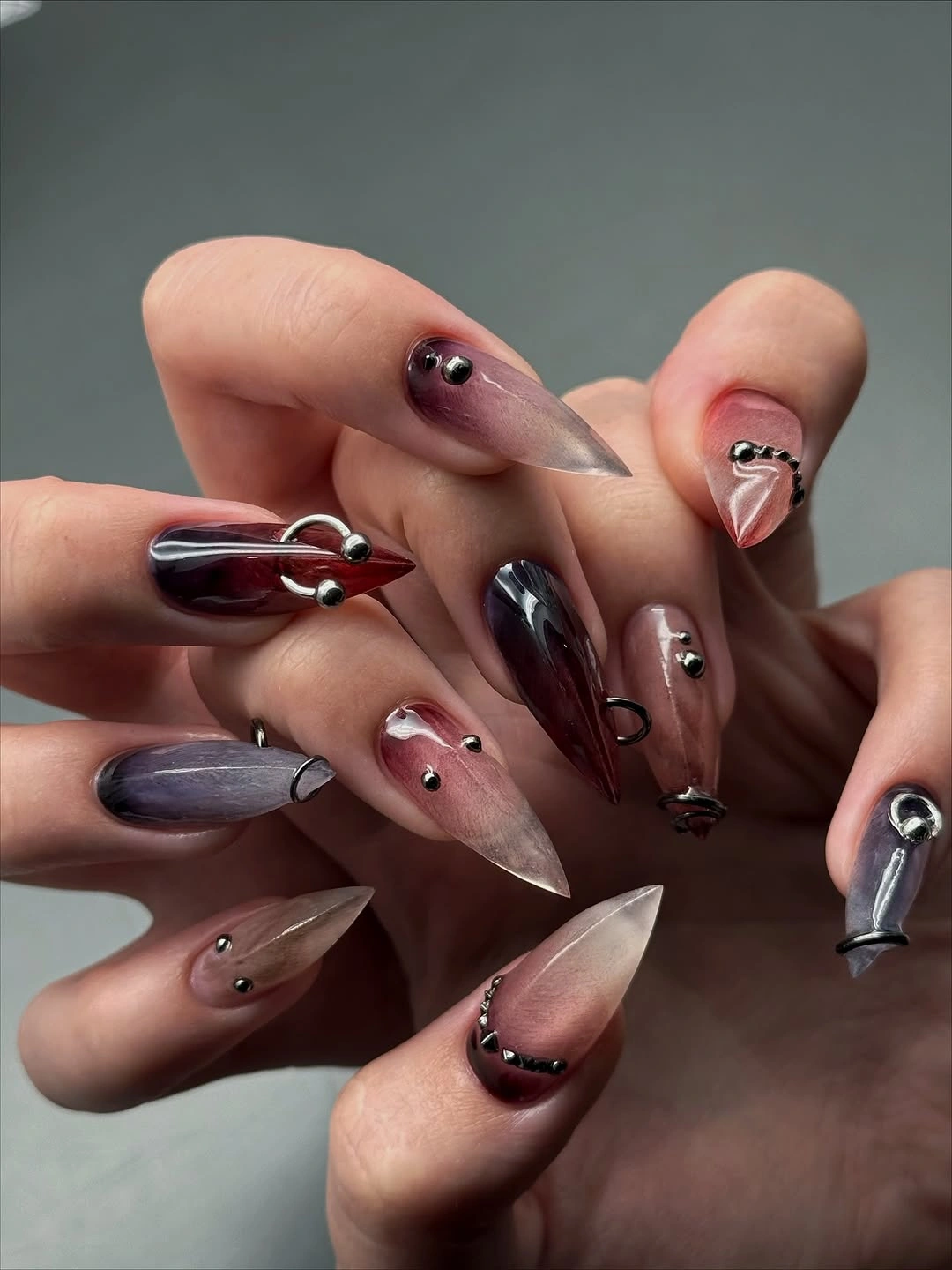 gorgeous fall trendy nails 2026 Smoky Plum Chrome With Sculptural Details