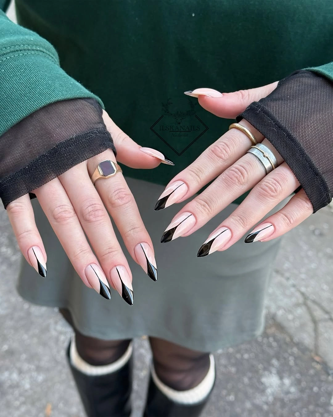 gorgeous fall trendy nails 2026 Black Graphic French Tips for a Sleek Fall Statement