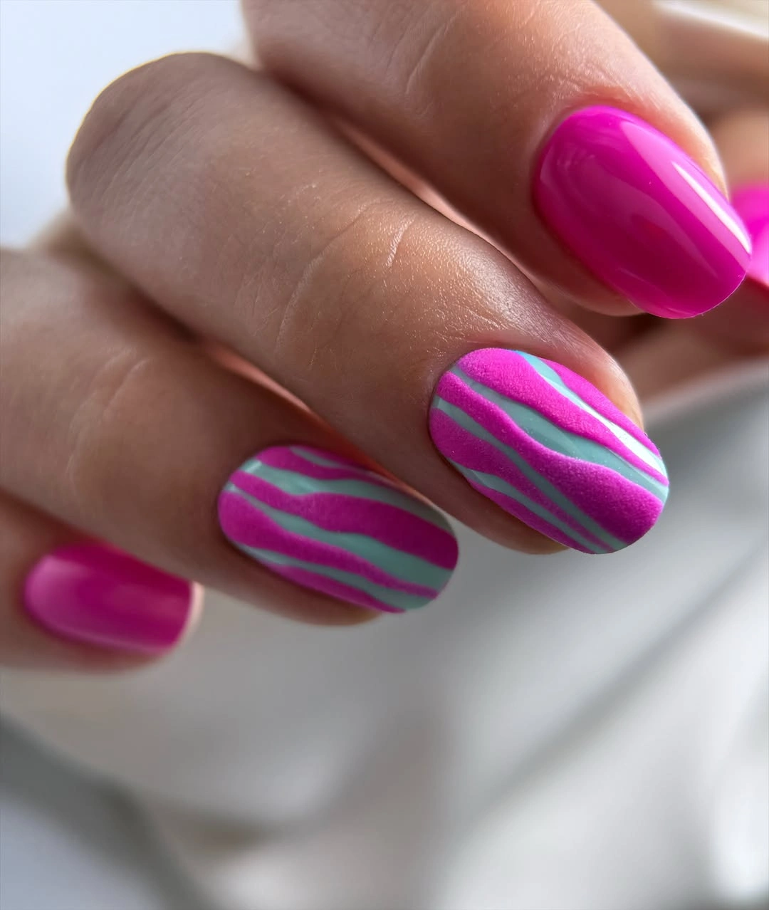 gorgeous fall trendy nails 2026 Hot Pink And Aqua For A Playful Fall Twist