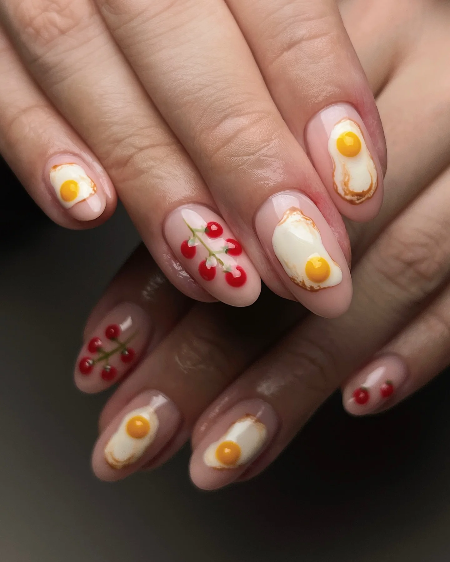 gorgeous fall trendy nails 2026 Cute Breakfast Inspired Nails With Cherries