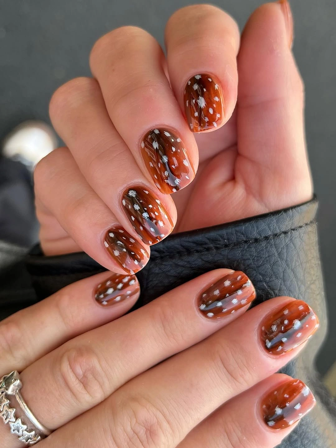 gorgeous october nail colours 2026 Warm Brown Speckled Nails For October