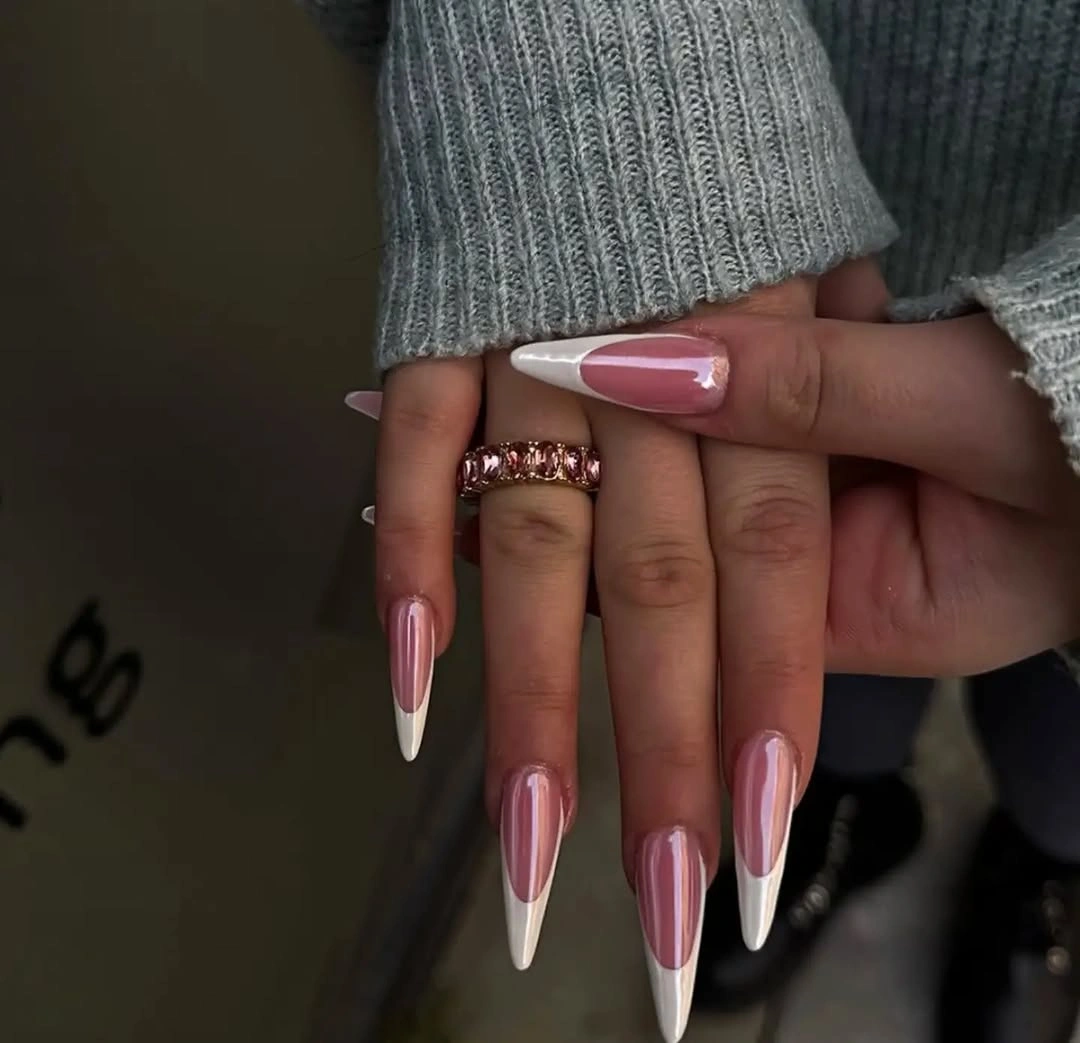 gorgeous october nail colours 2026 Blush Pink and White Stiletto French