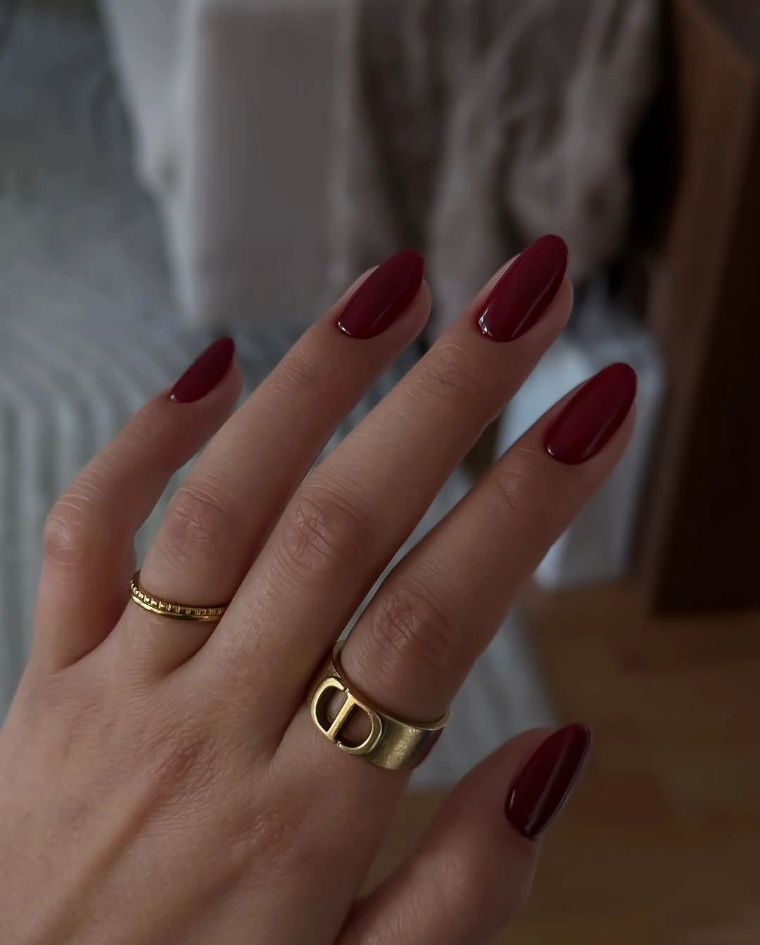 luxurious maroon fall nails 2026 Classic Wine Red Almond Nails