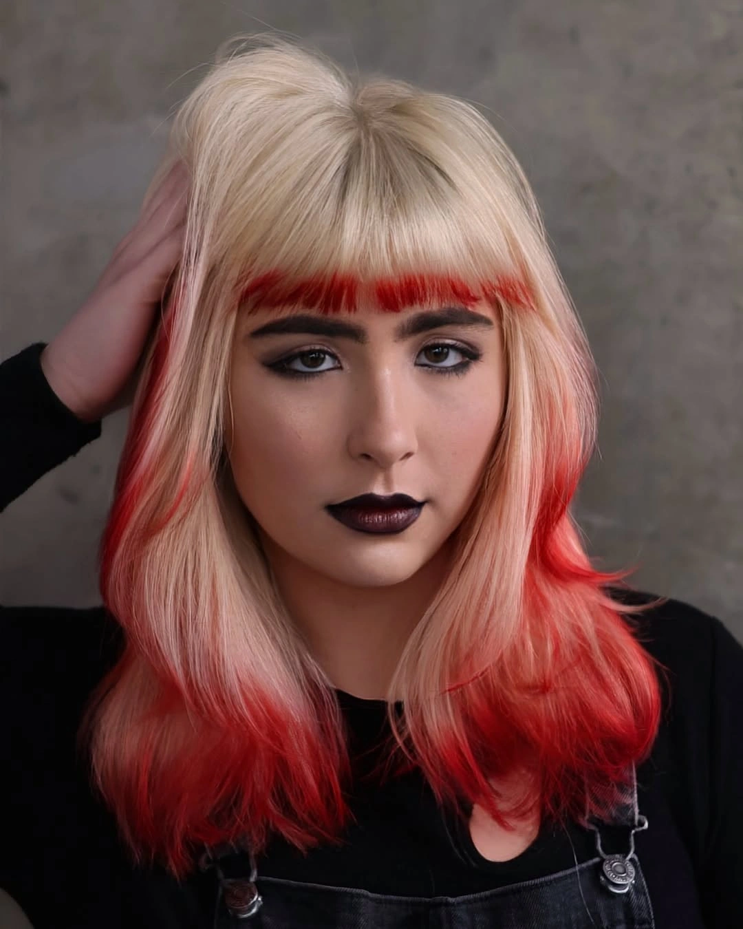 modern october haircut ideas 2026 Blonde Midi Cut With Fiery Red Ends