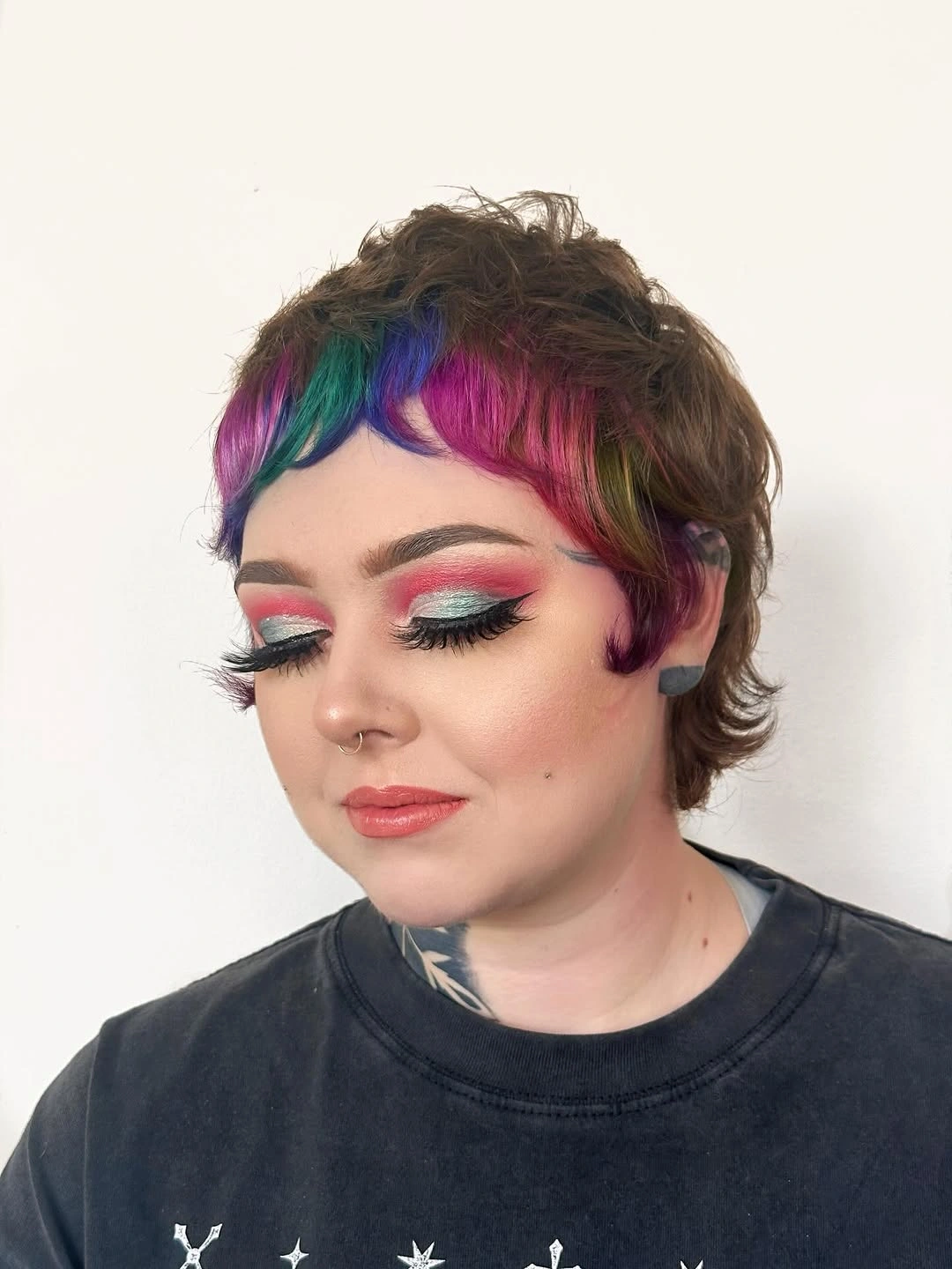 modern october haircut ideas 2026 Textured Pixie With Rainbow Bangs