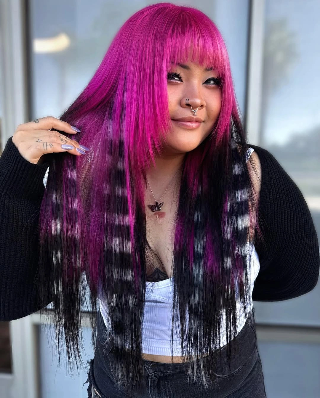 modern october haircut ideas 2026 Magenta Lengths With a Soft Modern Shag
