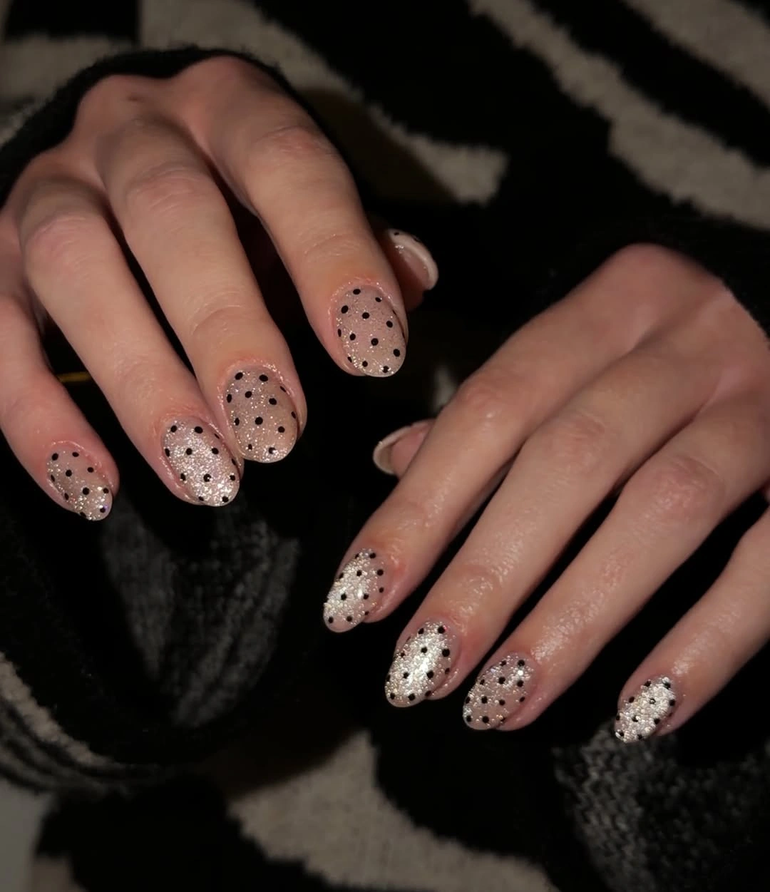 playful polka dot fall nails 2026 Champagne Glitter Polka Dot Nails for Cozy Fall Nights