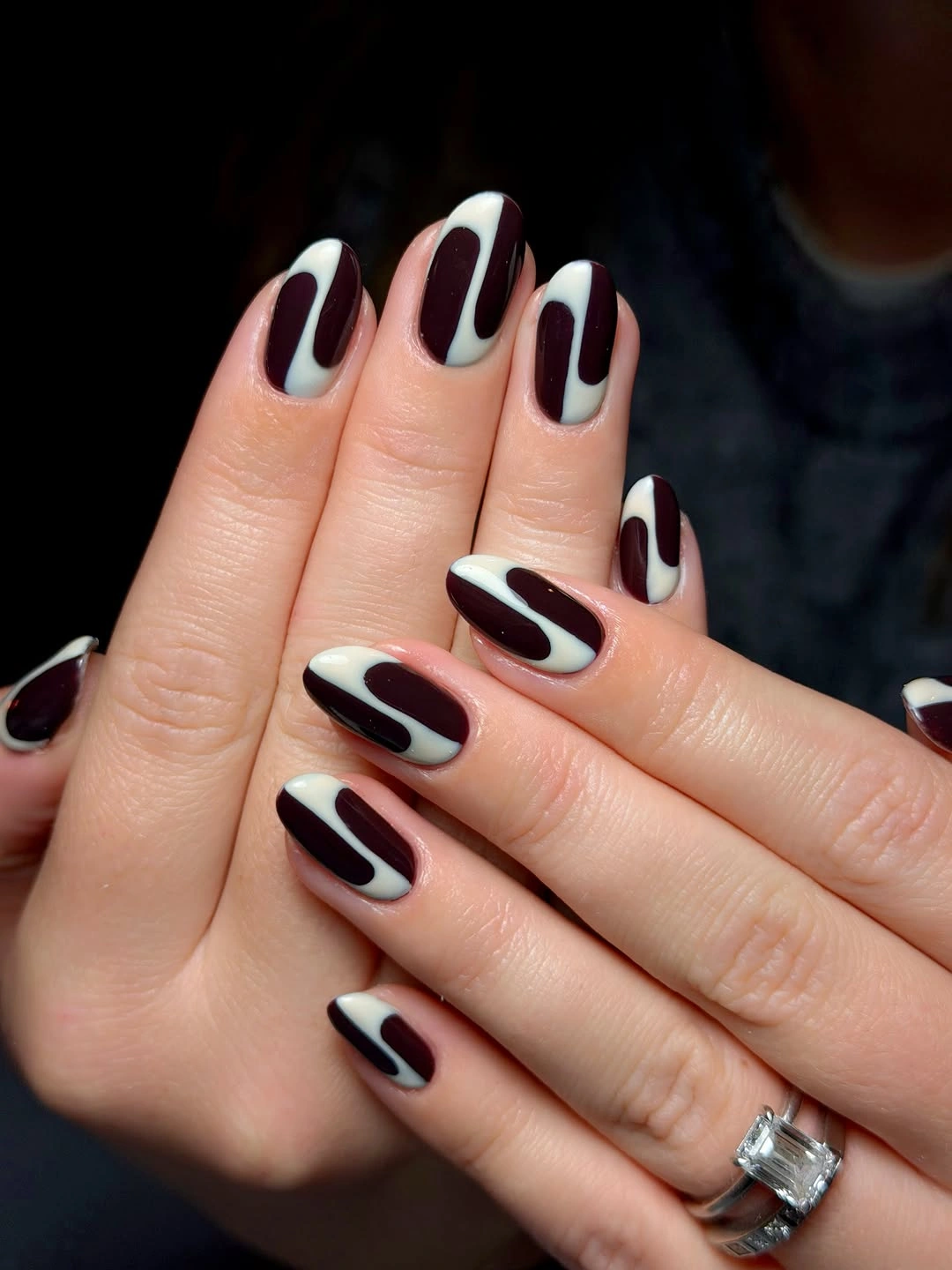 rich brown fall nails 2026 Dark Chocolate Abstract Almond Nails