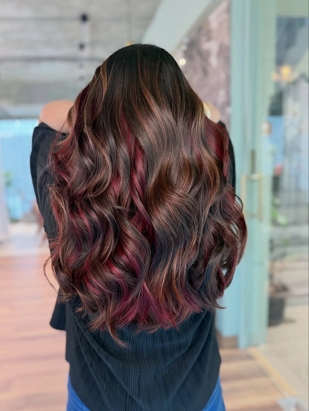 rich fall brown hair colour ideas 2026 Espresso Waves With Deep Burgundy Dimension