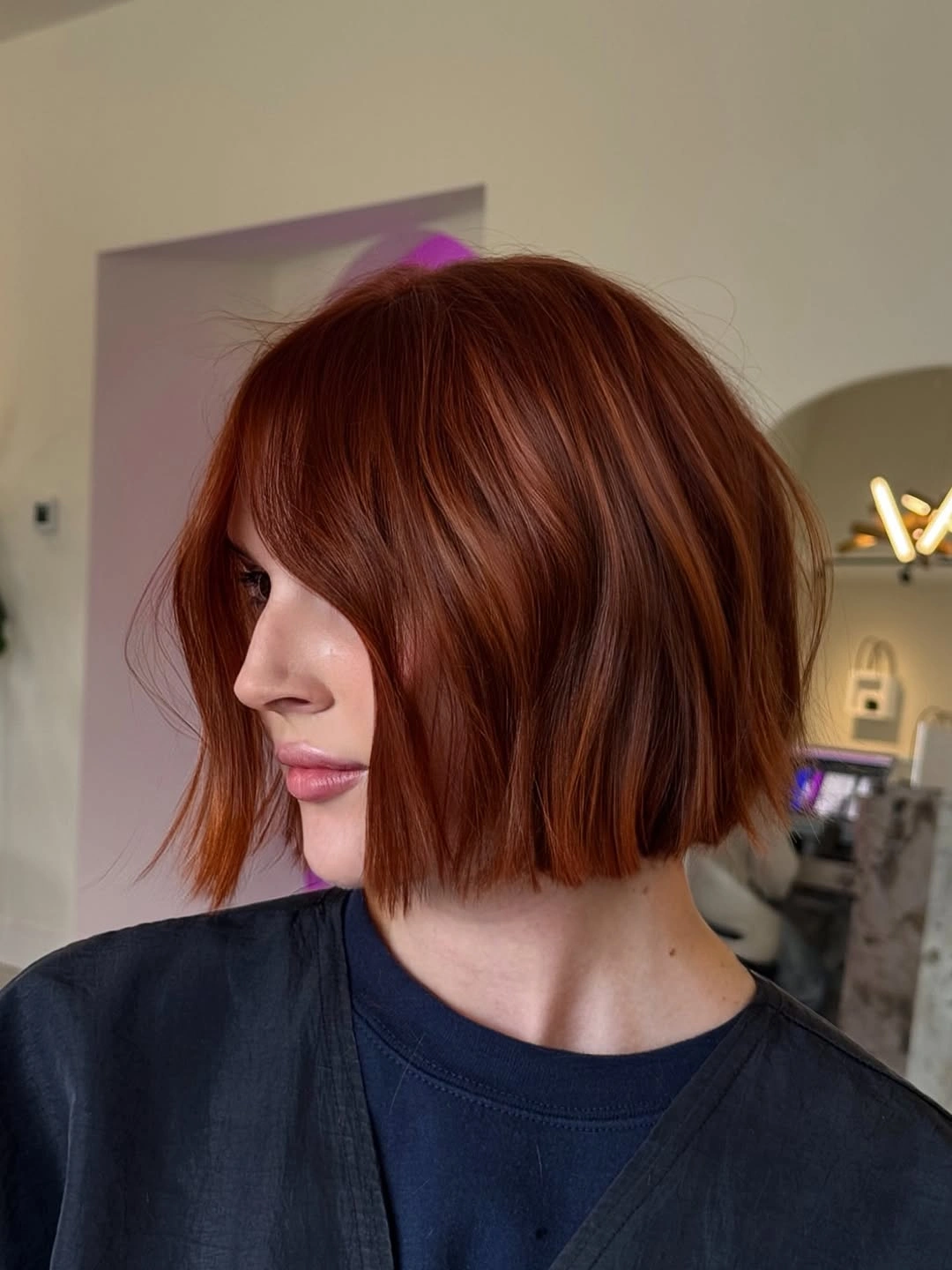 rich fall brown hair colour ideas 2026 Modern Auburn Bob With Sleek Autumn Polish