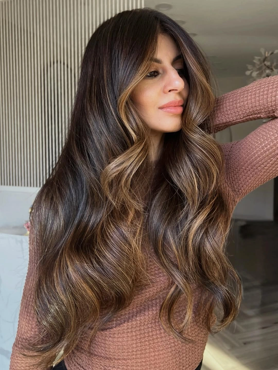 rich fall brown hair colour ideas 2026 Caramel Ribbon Brunette