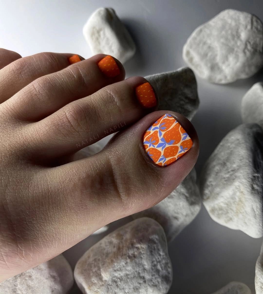 rich fall toe nails colors 2026 Burnt Orange with Playful Autumn Florals