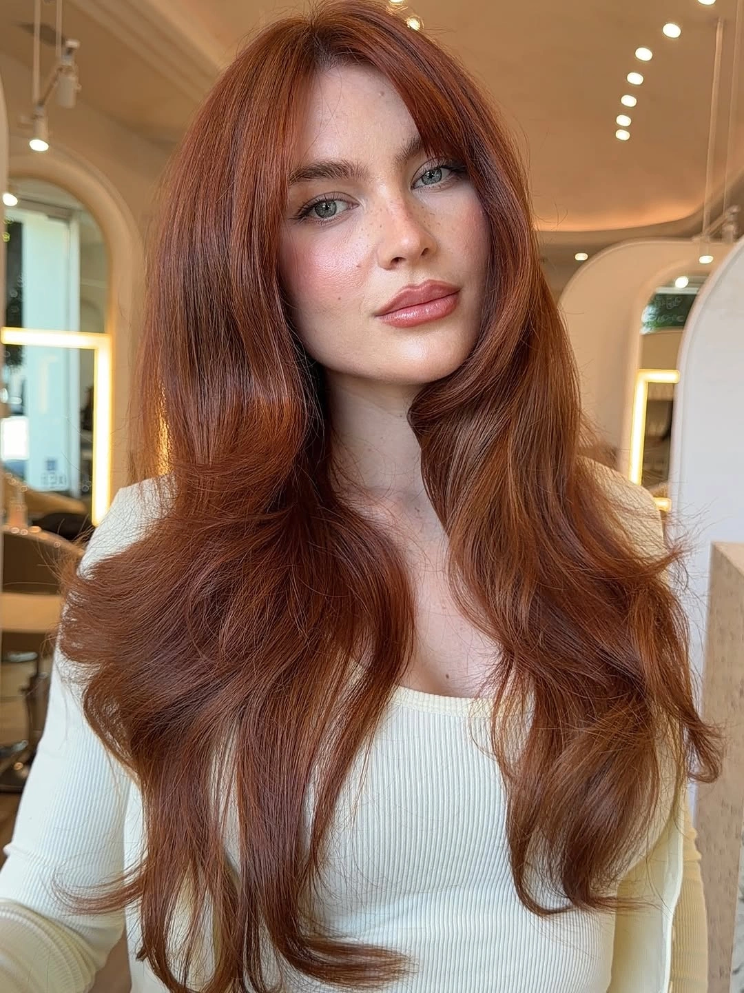 rich october hair colour ideas 2026 Warm Copper Brown With Soft Waves