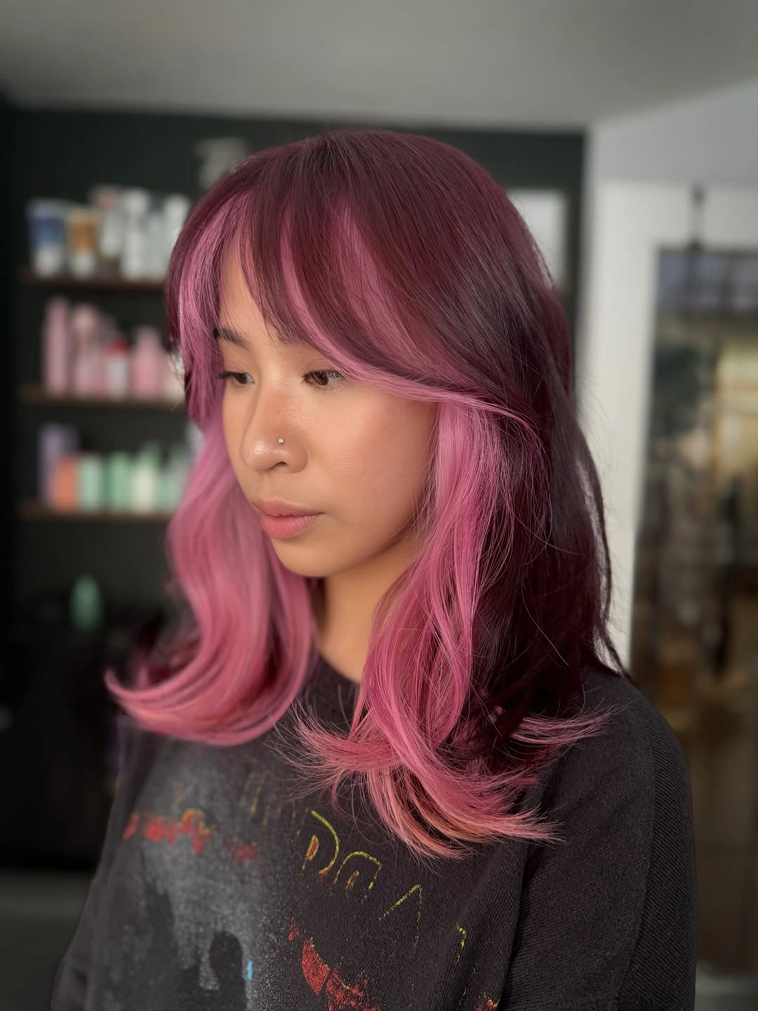 rich october hair colour ideas 2026 Berry Plum With Soft Pink Ends