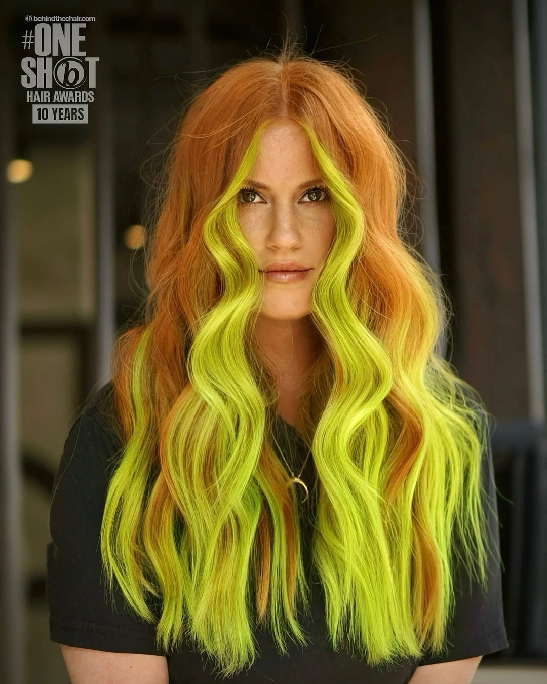 rich october hair colour ideas 2026 Neon Lime and Copper Waves