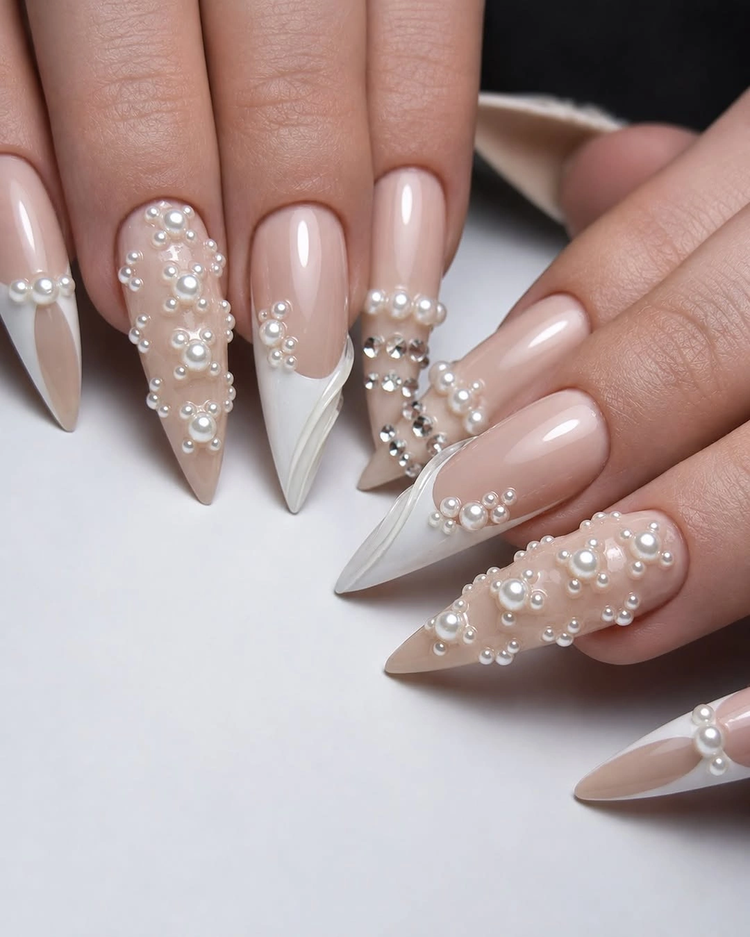 romantic fall wedding nails 2026 Luxury Pearl French Couture