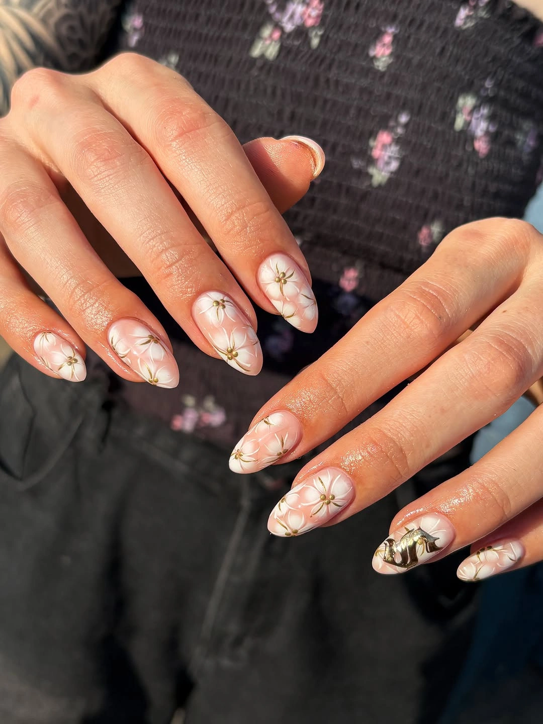 romantic fall wedding nails 2026 Elegant White Botanical Petals