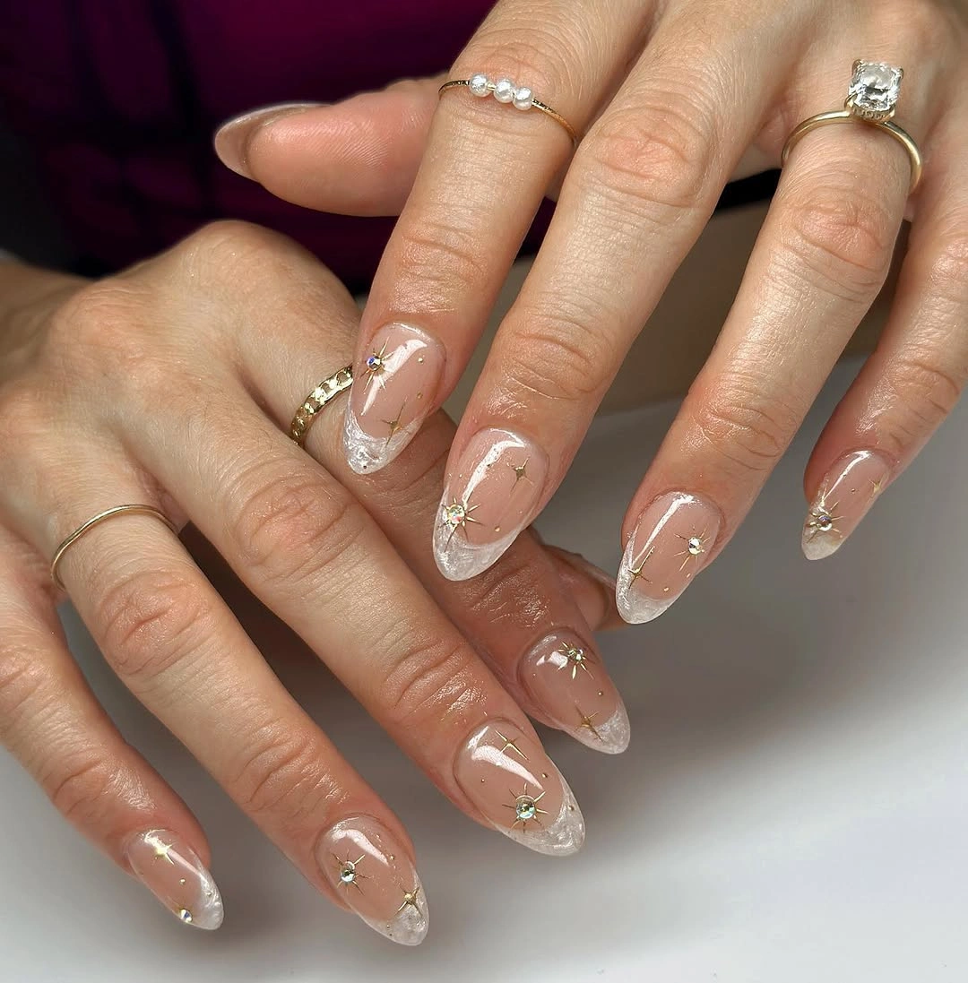 romantic fall wedding nails 2026 Minimalist Pearl French Sparkle